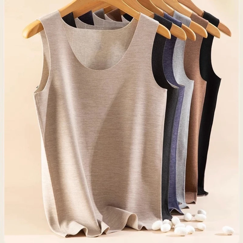 Seamless Autumn Winter Vest for Men Slim Fit Warm Bottoming Tank Top Shirt Basic Layer Plush Solid Casual Shaping Thermo Vest