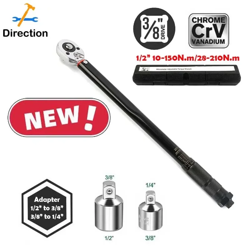 

10-210N.m Torque Wrench 1/2'' Square Drive Preset Bicycle Torques Key Two-way Ratchet Car Bike Automotive Hand Tools