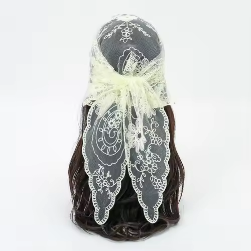 Elegant Lace Scarf Hollow Out Embroidery Foulard Bandana Solid Color Triangular Scarf Thin Vintage HandkerChiefs for Hair Woman - Image 17