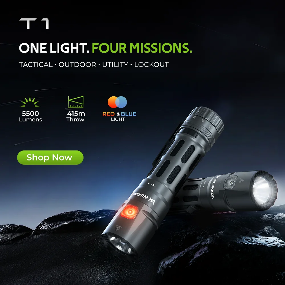 Wurkkos T1 Tactical Flashlight 5500 Lumens 4 Lighting Modes with