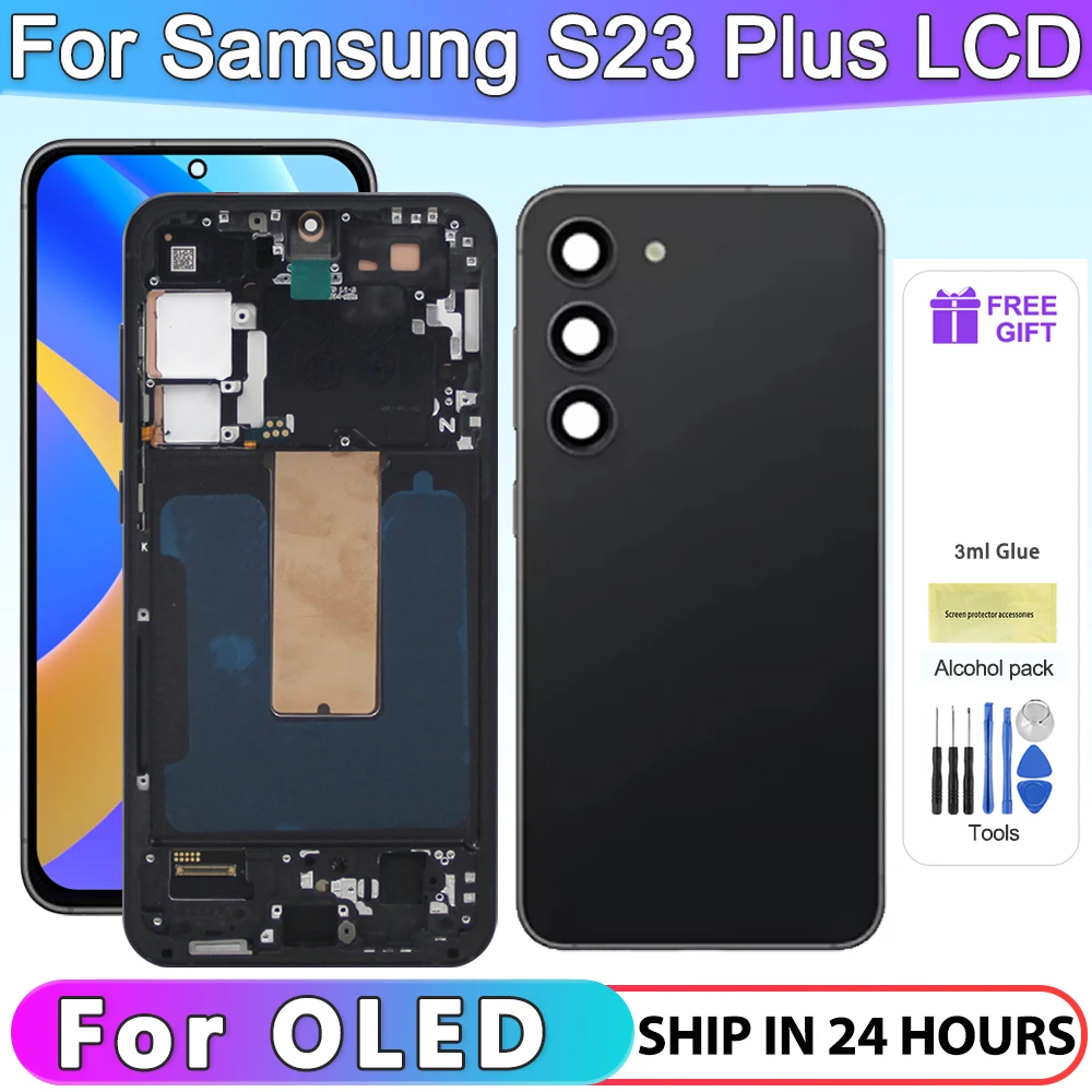 NEW OLED S23+ LCD For Samsung S23 Plus Display Touch Screen Digitizer For Galaxy S23 Plus 5G S916B S916U With Frame