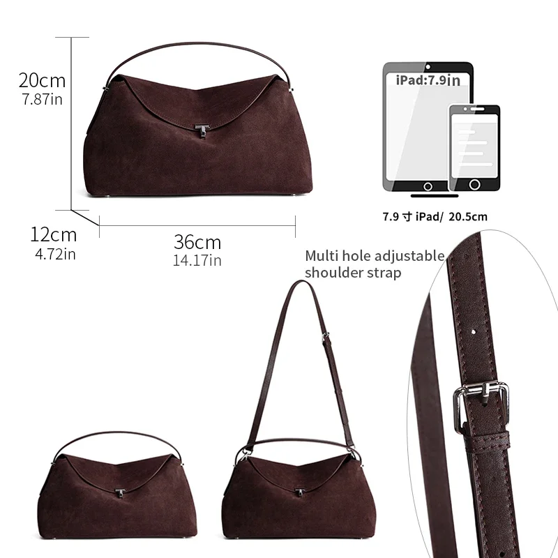 Women's Trendy Natural Suede Leather Shoulder Bag Ladies Cow Leather Retro Underarm Bags Female Fashion Luxury Designer Handbags