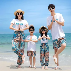 Vacation Look Family Matching Clothes Sets Holiday Mother and Daughter Tees Pants 2 Piece Outfits Father and Son T Shirts Shorts