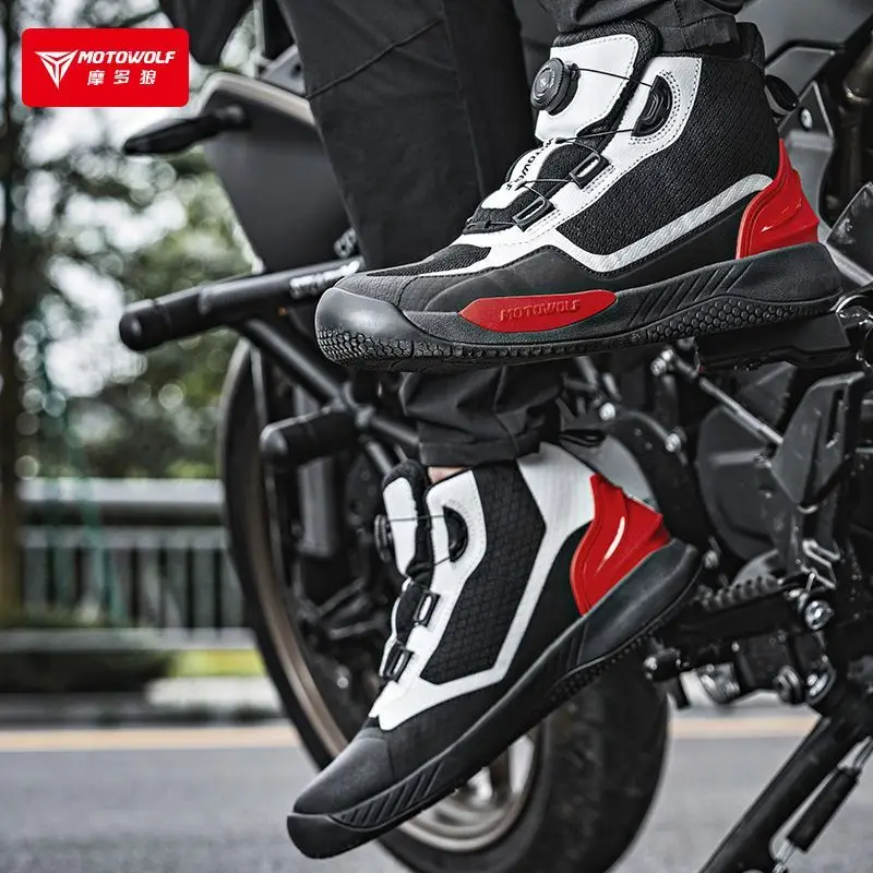 Men's Cycling Shoes Waterproof Leather Racing Boots Four Seasons Commuting Breathable Anti-drop Motorcycle Locomotive Equipment