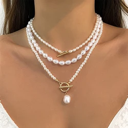 Elegant Vintage Imitation-Pearl Love Heart Pendant Choker Necklace Women Punk OT Buckle Bead Chain Wed Jewelry Y2K Accessories