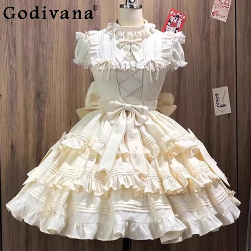 

Yellow Lolita Bridal OP Bow Dress for Women Cosplay Runaway Princess Daily Dress Female Evening Gown Lolita Outfit Dress