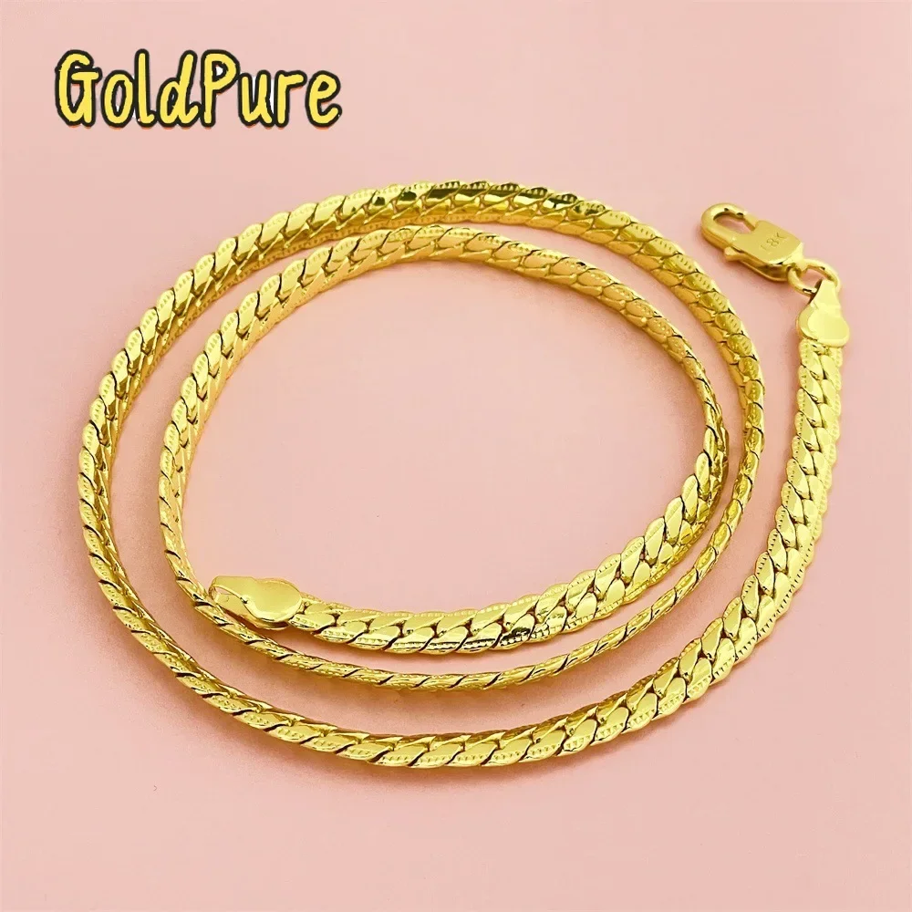

Goldpure Luxury 24K 9999 Pure Gold real gold Men's Women's Necklace 5MM Flat Snake Necklace Cuba
