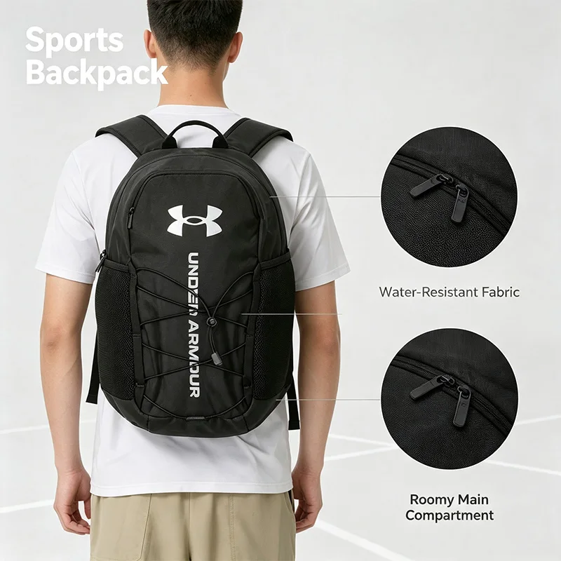 Under Armour Black Sports Backpack Water-Resistant Roomy Compartment Travel School Daily Backpack for Outdoor Workout