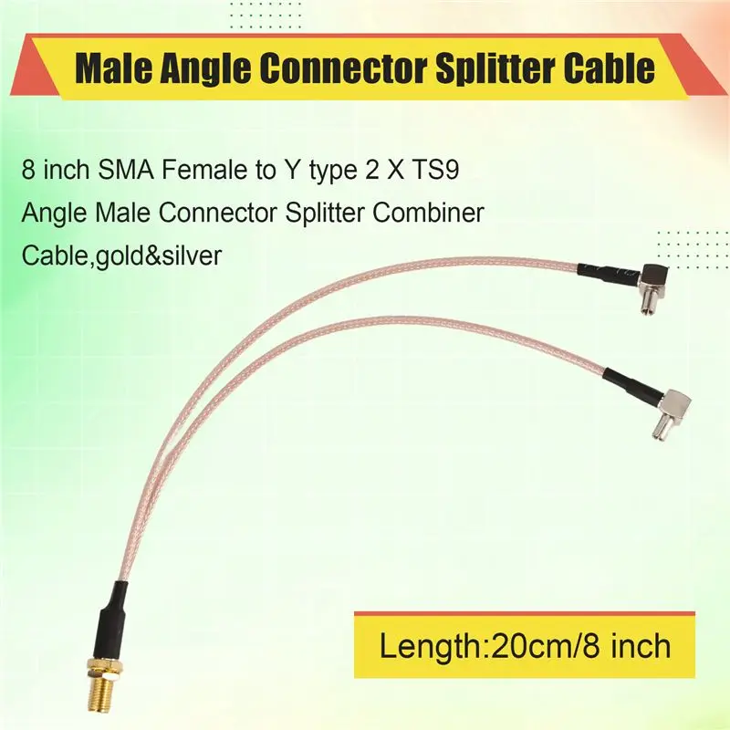 A96T 8 Inch SMA Female To Y Type 2 X TS9 Angle Male Connector Splitter Combiner Cable,Gold&Silver