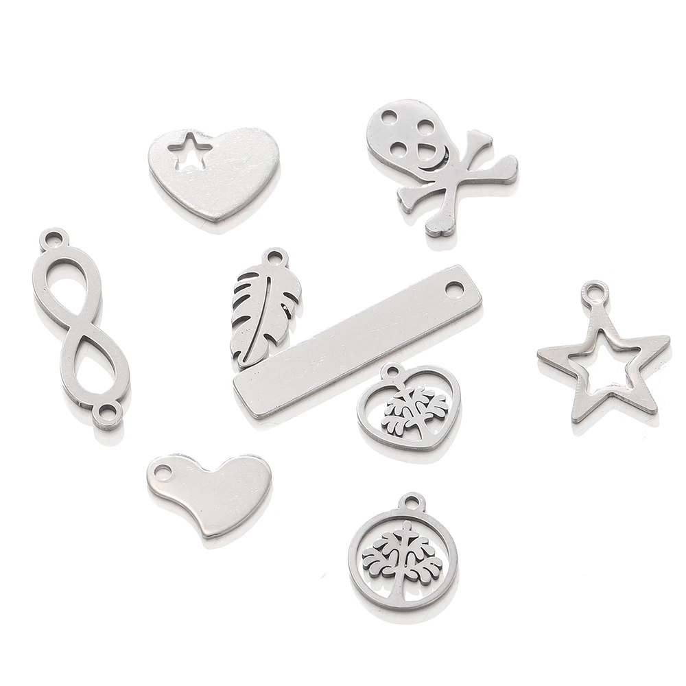 5pcs/lot Stainless Steel Life of Tree Charms for Jewelry Making Leaves Stars Pendant Mini Charm Bracelet DIY Accessories