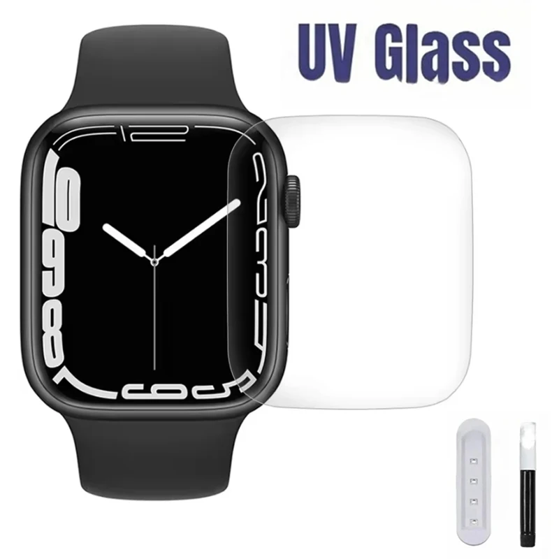Szkło hartowane z klejem UV do Apple Watch 11 10 9 8 7 6, folia ochronna na ekran IWatch 41 40 46 42 44 45 MM 44MM 45MM 46MM