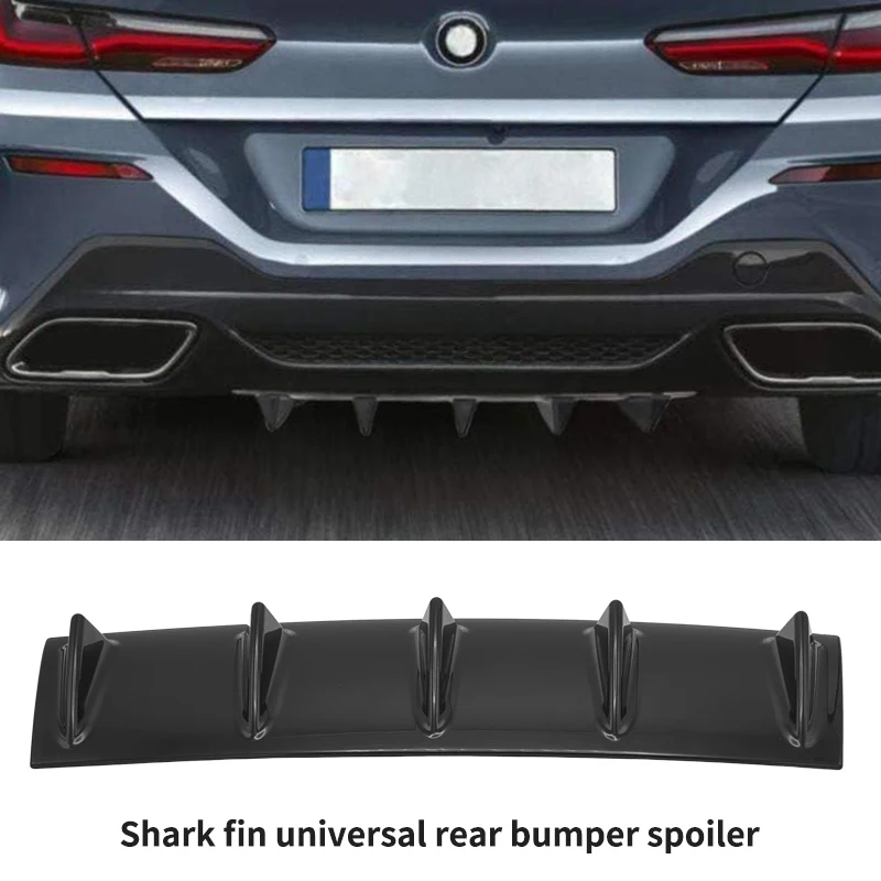 Car Modified Shark Fin Universal Rear Spoiler Rear Bumper ABS Chassis Five Teeth Six Teeth Seven Teeth Deflector Bright Black