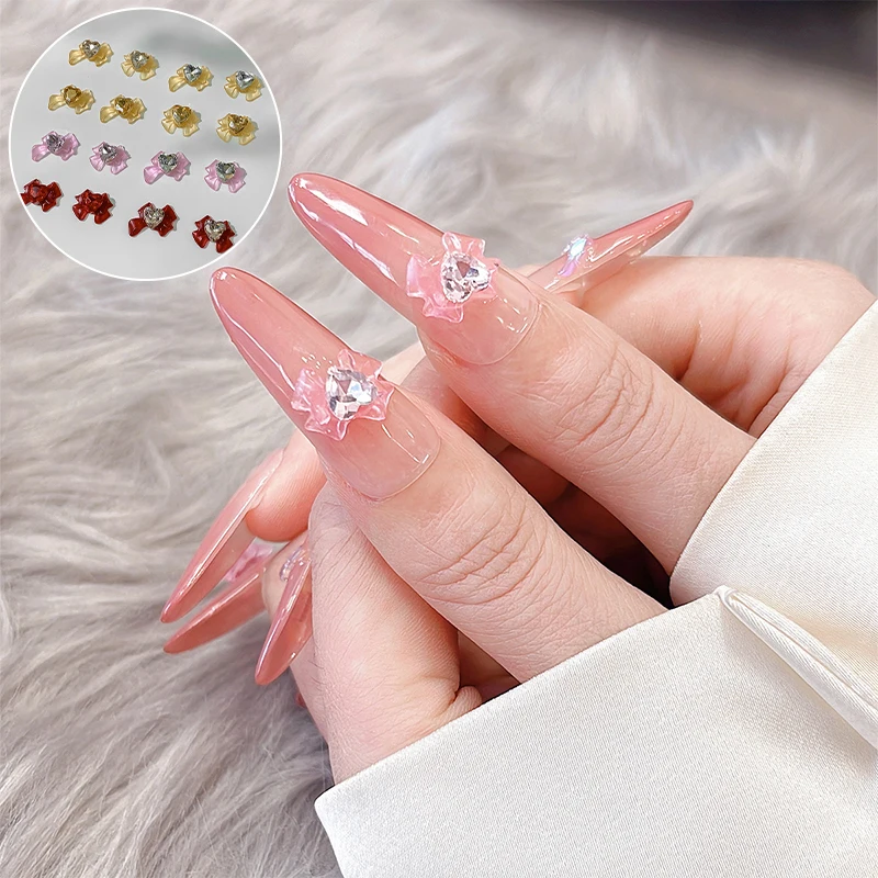 5 sztuk wstążka żywica części kokardki zawieszki do paznokci Mix-style kokardka Rhinestone akcesoria jubilerskie do DIY Manicure Decor