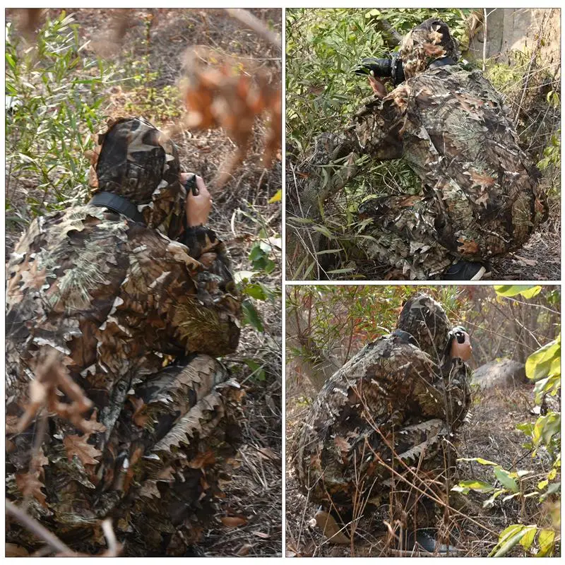 Camouflage Suit Hunting Clothes Equipment  Uniform Ghillie Suit Pants Bionic Hooded Outdoor Birdwatching Forest Sniper