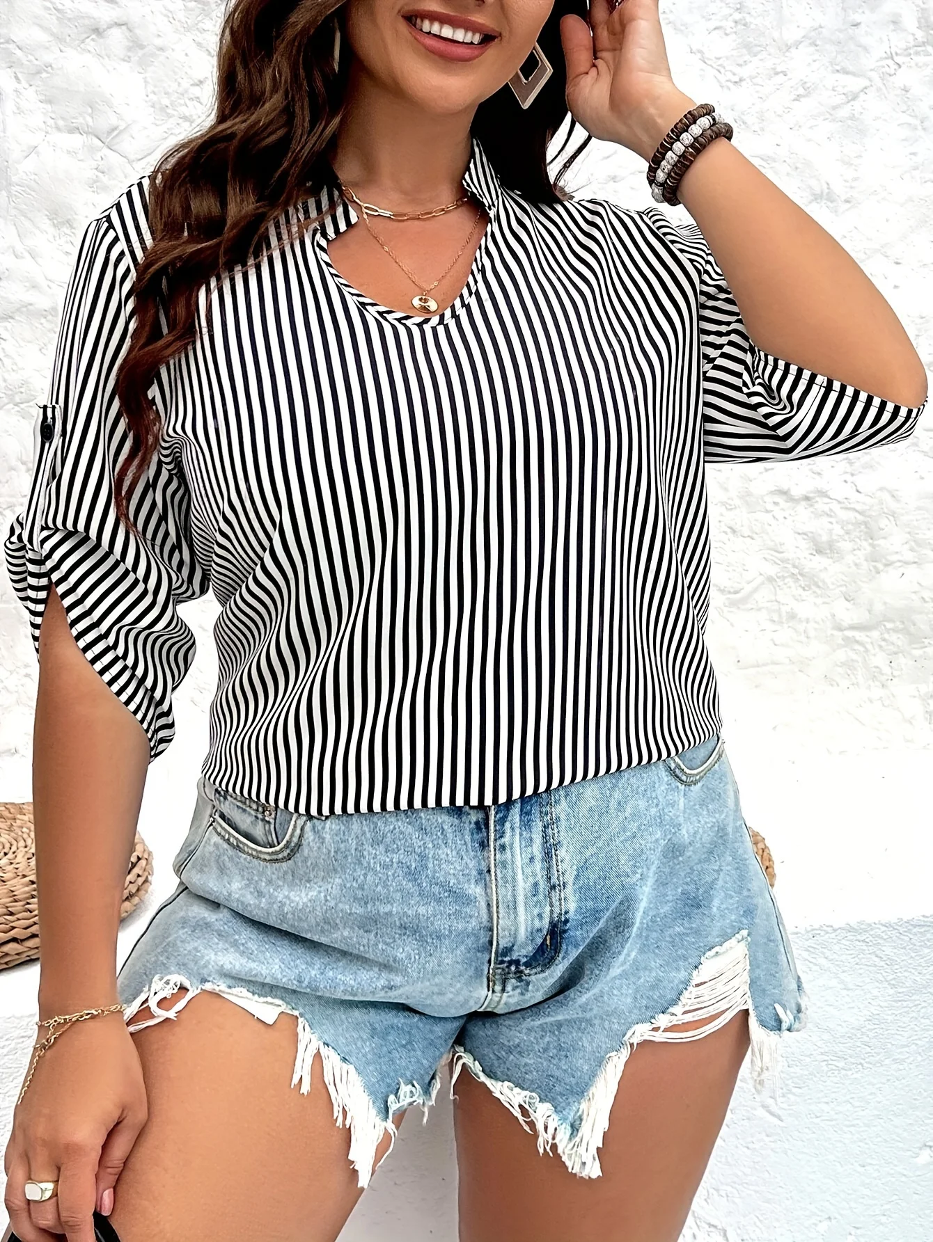 Women's Plus-Size Striped Shirt – Casual Summer Top for Work or Outings
