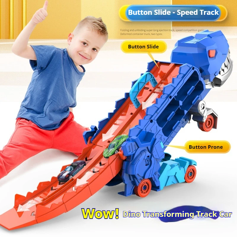 Jouet de voiture sur Rail transfrontalier tyrannosaure Rex dinosaure dévoit le jouet transforme et les œillets de voiture en alliage Surprises garçon avec cadeau de vacances