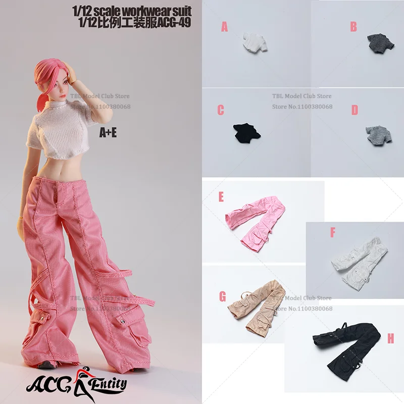 ACG-49 1/12 Schaal Wijde Pijpen Cargo Broek Slim Fit Korte Tops Smart Werkkleding Set Vrouwelijke Kleding Voor 6-inch Action Figure Soldaat