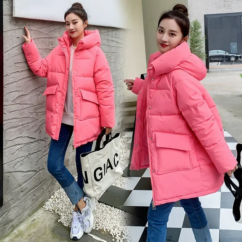 2023 New Winter Women Mid-long Parkas Jackets Casual Thick Warm Hooded Pattern Coat Female Winter Outwear Jacket Parkas
