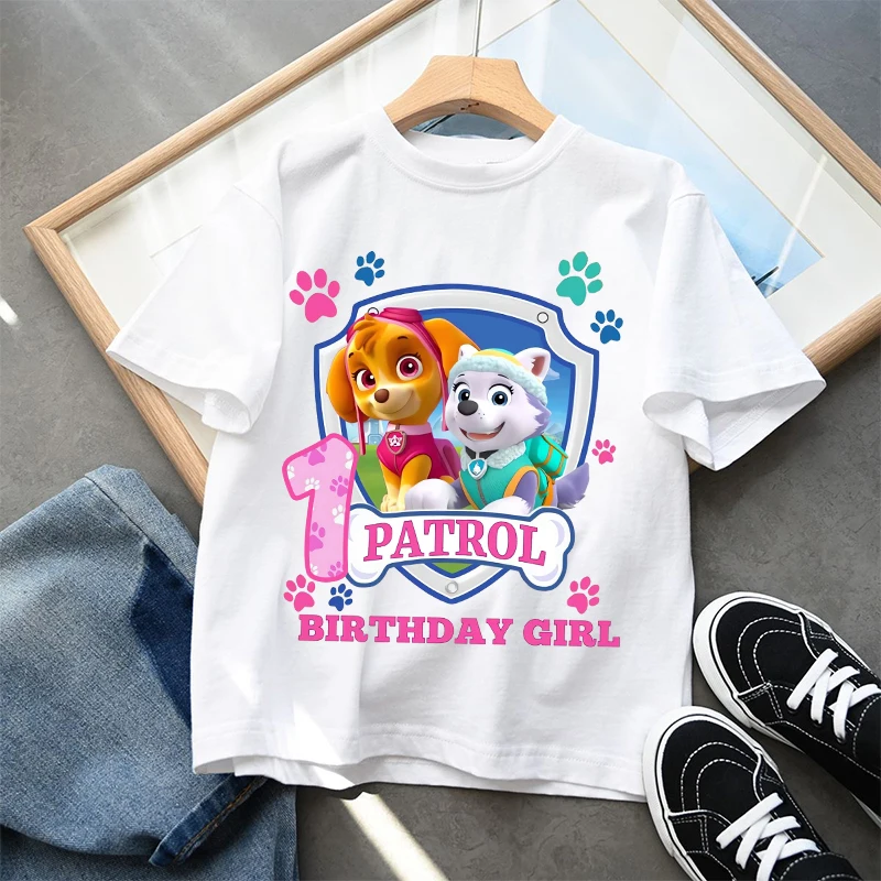 New Paw Patrol Children T-shirts Birthday Number 1-9 Printed Boys Girls Tops Kids Cartoon Short Sleeves 2024 Baby Summer Clothes