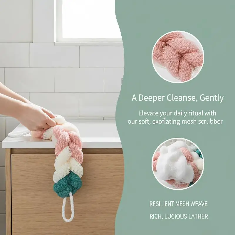 1Pcs Color Block Exfoliating Bath Ball Soft Back Rubbing Towel for Home Bathroom Deep Cleansing Shower Use