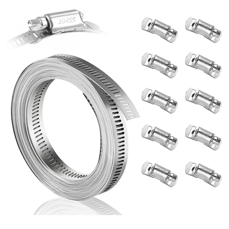 CYCLI-Hose Clamp 12Ft 10 Pieces Strong Fastener Combo Kit Adjustable Pipe Clamp Band Clamp For Pipeline Automotive Mechanics