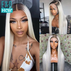 Ombre Platinum Blonde Colored Straight 13x4 Lace Front Human Hair Wig Frontal Wigs For Black Woman Brazilian Remy Virgin