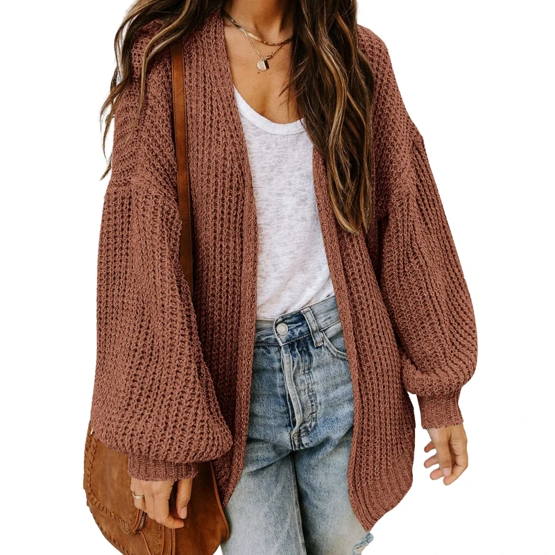 

Fashion Autumn Winter Women Lantern Sleeve Design Warm Thick Cardigan Casual Loose Sweater Coat