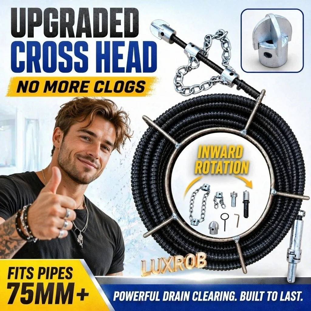 6-20M Heavy Duty Solid Drain Spring Sewer Dredger With Cross Drill Bit Electric Pipeline Clog Cleaning Tool Kitchen Bathroom
