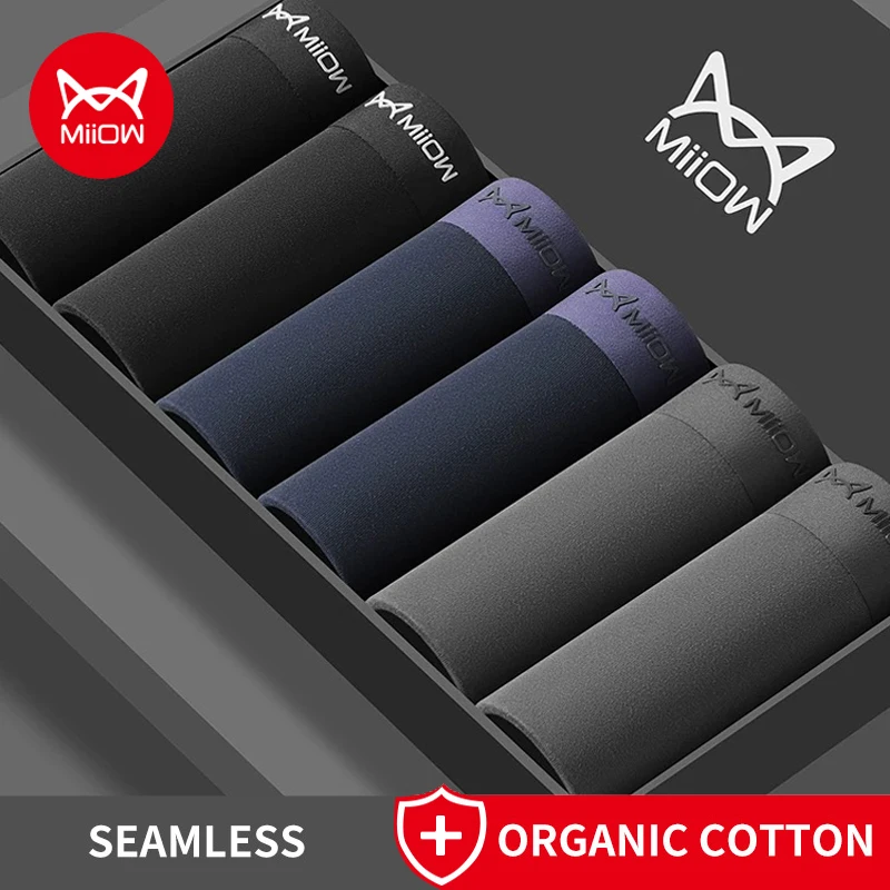 MiiOW 4Pcs Cotton Men's Panties Set Breathable Mesh Mens Underpants Graphene Antibacterial Underwear for Men Boxer Briefs L-5XL