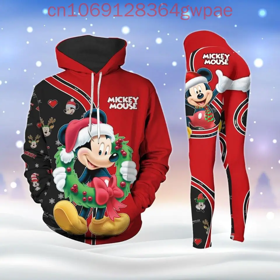 Disney Mickey Mouse Christmas Hoodie and Leggings Yoga Set Women's Minnie Hoodie Yoga Pants Sweatpants Fashion Tracksuit Set