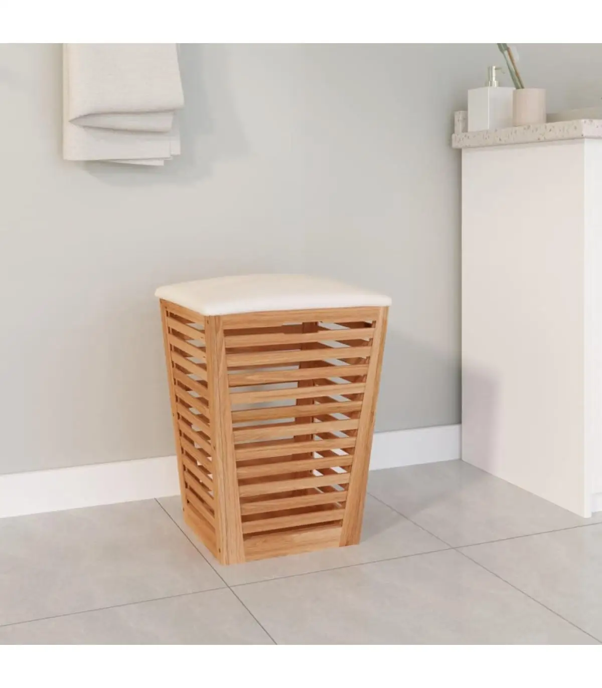 40,5x40,5x56 cm solid wood walnut bathroom stool laundry baskets