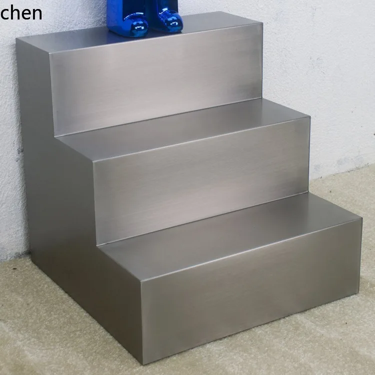 CZ clothing store display stand stainless steel trapezoidal island stand for bags and shoes, coated with anti-fingerprint finish