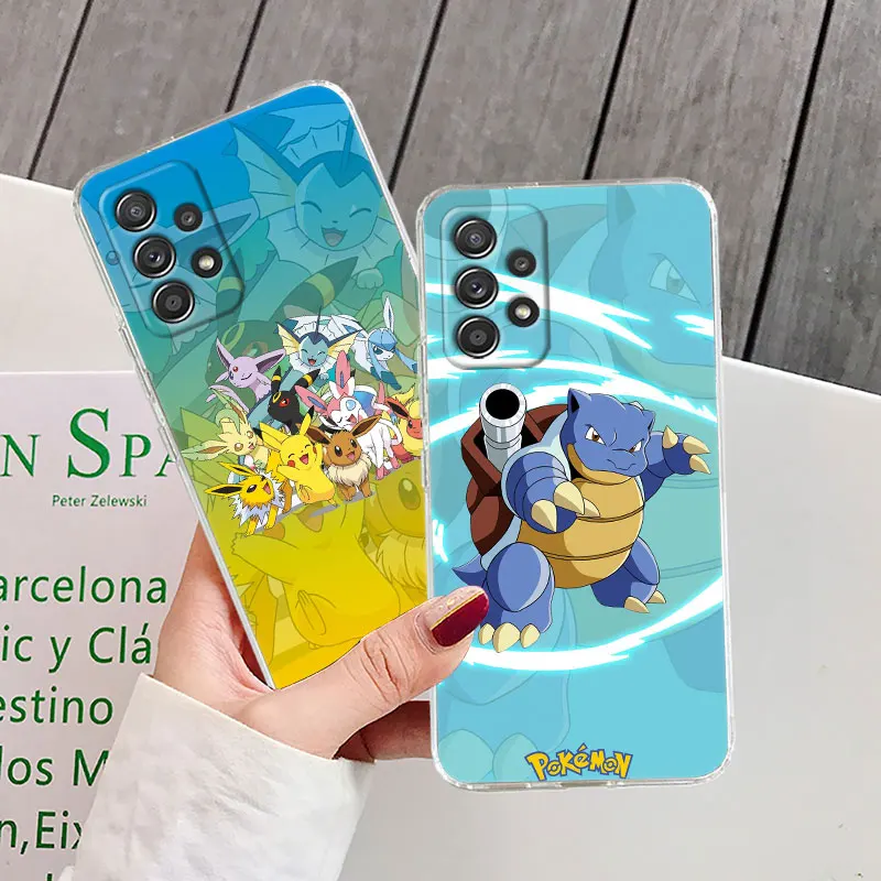 For Samsung Galaxy A55 Case A54 A52 A53 A15 A14 A13 A21S A23 A51 A34 A35 A33 A32 A72 Clear Cover Pokemon Pikachu Blastoise Anime