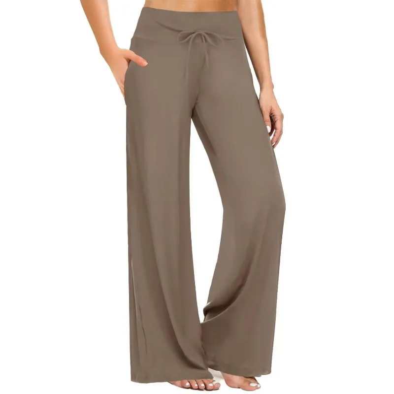 Women's Casual Wide Leg Pants - All Season Comfort Pockets Elastic Waist Loose Fit Solid Color Pants Suitable