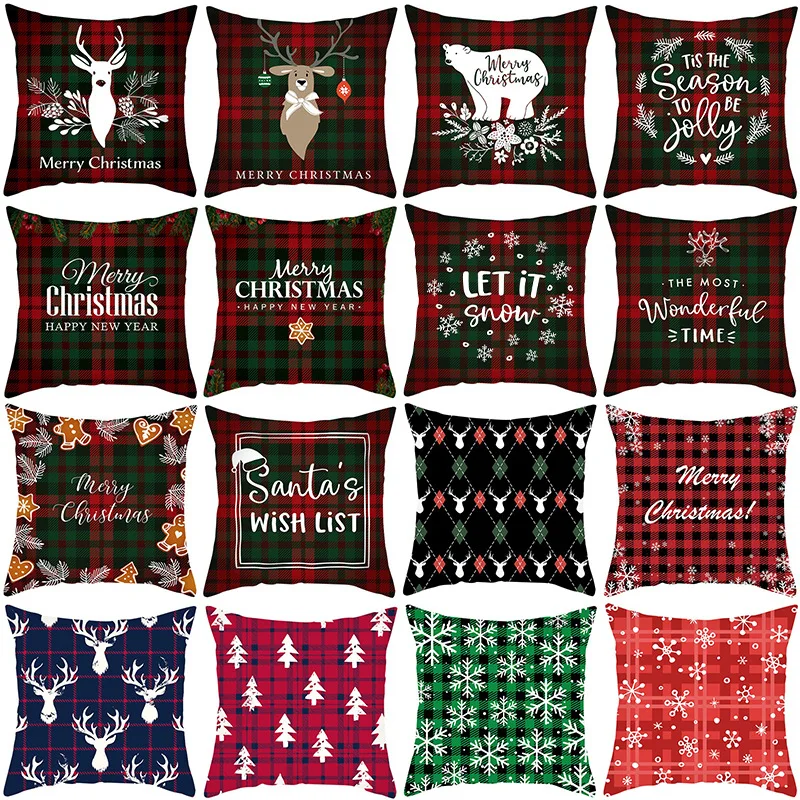 

Xmas Plaid Pillow Case Christmas Cushion Cover Pillowcase Christmas Decorations for Home Party Decorative Pillow Cover 45x45cm