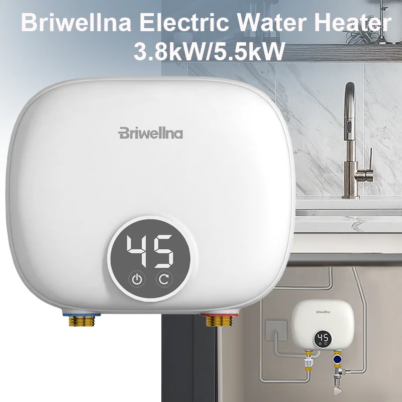

Briwellna Streamline Tankless Electric Water Heater 110V/220V Under Sink Instant Hot Water Oversink Instantaneous Water Heater