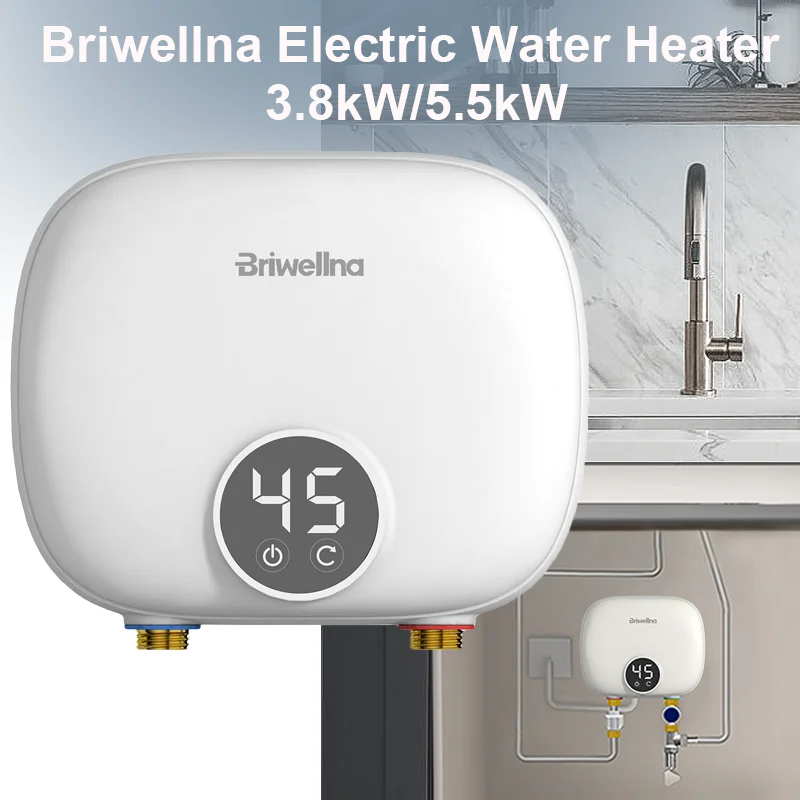 Briwellna Streamline Tankless Electric Water Heater 110V/220V Under Sink Instant Hot Water Oversink Instantaneous Water Heater