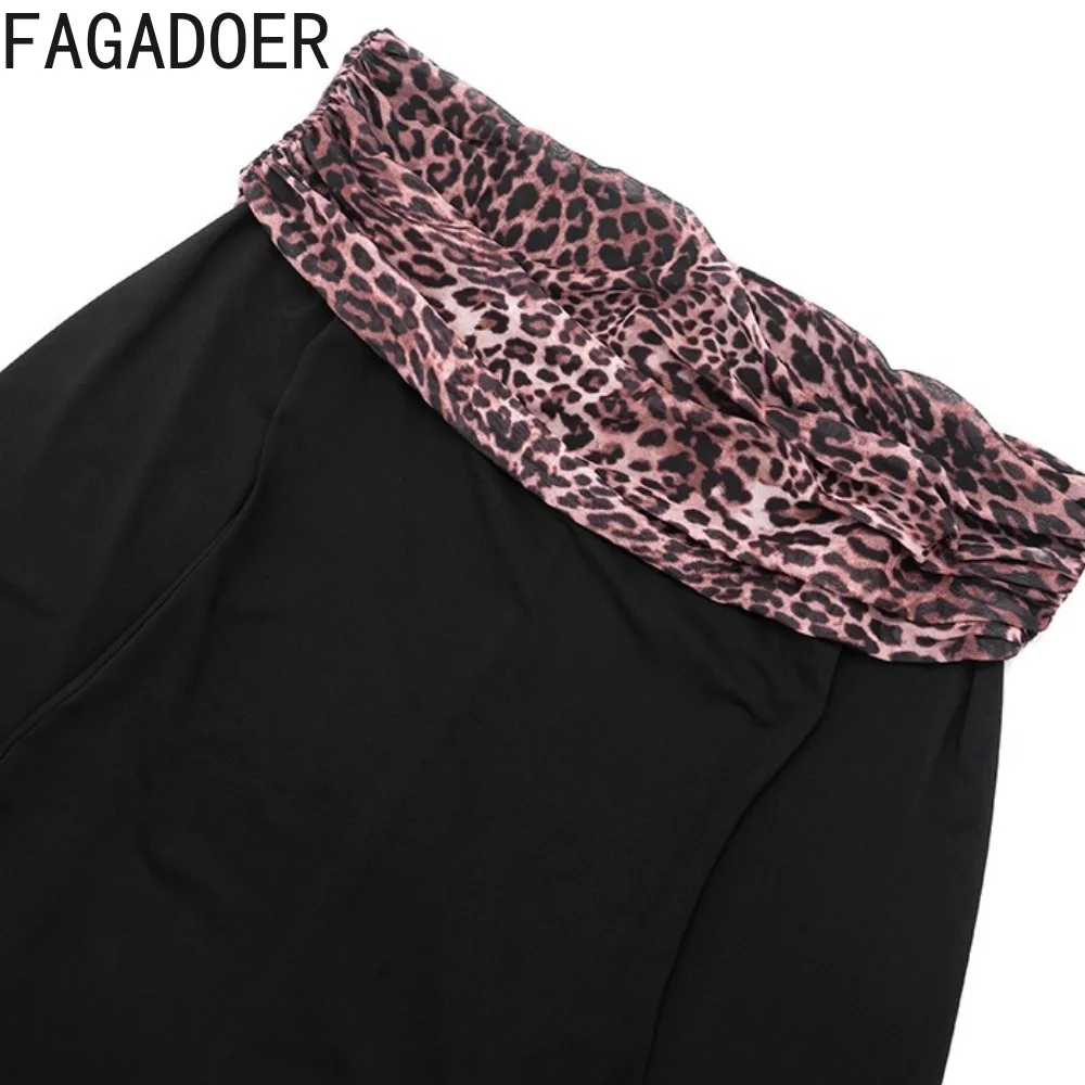 Fagadoer sexy leopardo impressão retalhos macacão para mulher fora showlder sem costas bodycon macacões feminino streetwear novo
