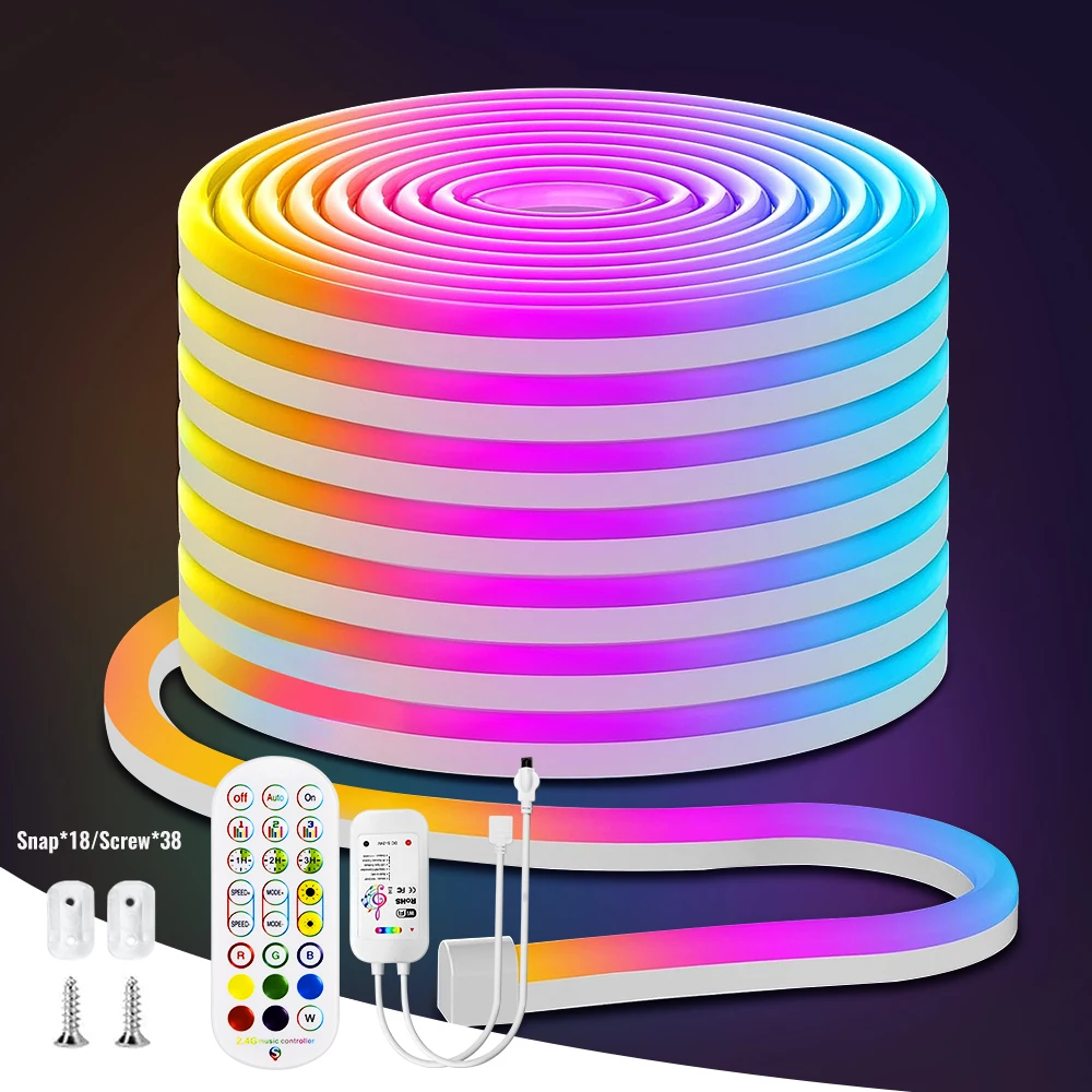 Taśmy LED Neon RGB, 12V 108LED/M IP68 Silikonowa Taśma Neonowa z synchronizacją muzyczną, 16 milionów kolorów do pokoju na imprezę