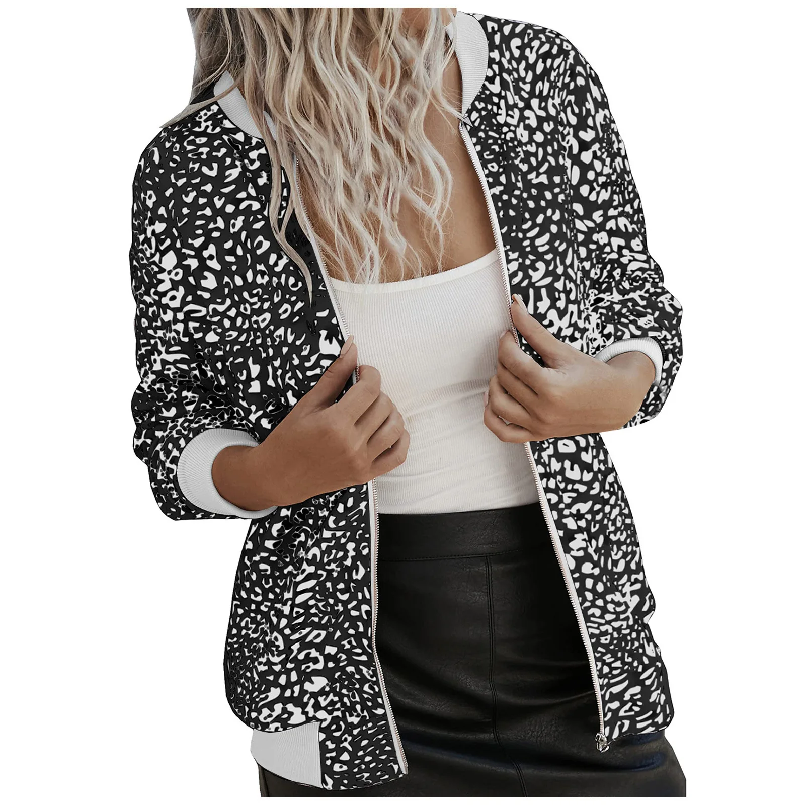 Women Sweatshirt 2025 Autumn Cardigan Leopard Print Stand Collar Jacket Women's Lightweight Zip Up Long Sleeve Outerwear