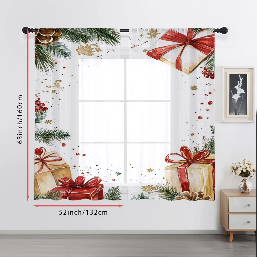 2PCS Christmas Gift Box Sheer Curtains