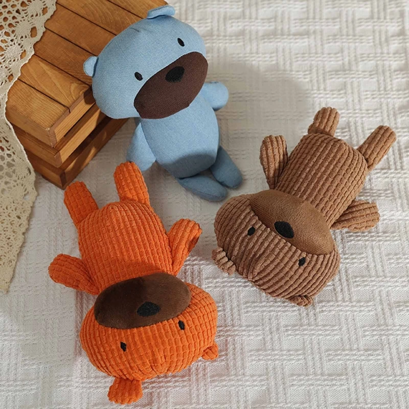 Brown Orange Blue Teddy Bear Soft Plush Dog Squeaky Bite Toy for Chew Tooth Cleaning for Small Middle Big Size Pet Dogs Toys