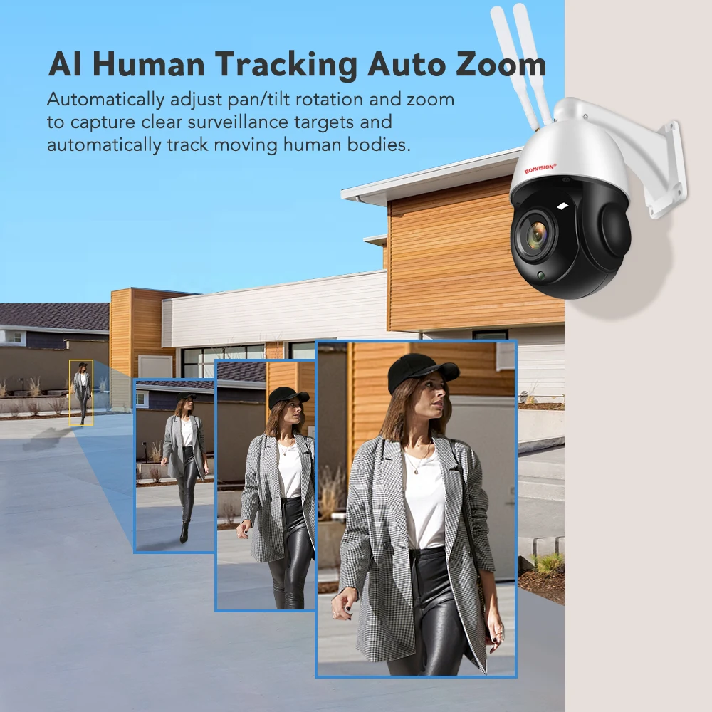 Outdoor IP Camera 8MP 5MP 4G Sim Card WIFI POE AI Auto Tracking 30X Zoom PTZ Speed Dome Two Way Audio IR 80m Surveillance Camera