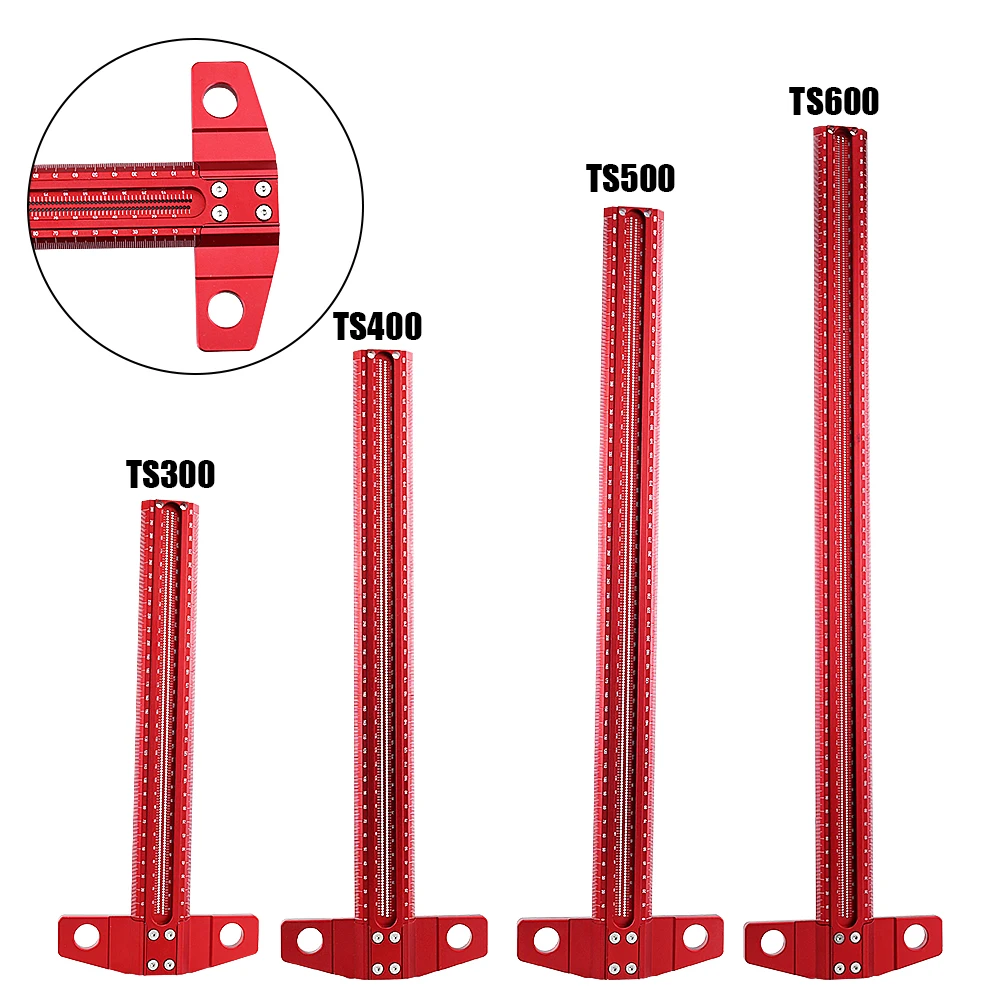 Liga de Alumínio Carpintaria Scribe Marcação Gauge T-tipo 300500 mm Precisão Crossed-out Hole Scribing Ruler Measuring Tool