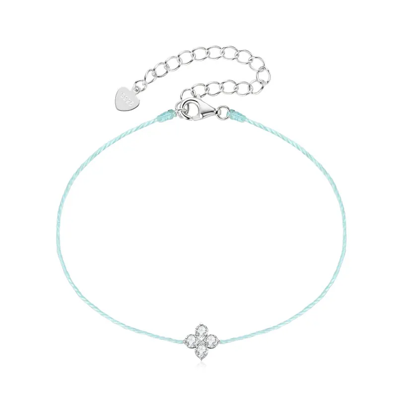 Ehhai GRA Certified 925 Sterling Silver Round Cut Moissanite Clover Blue Red String Bracelet Rope for Women Wedding Jewelry Gift