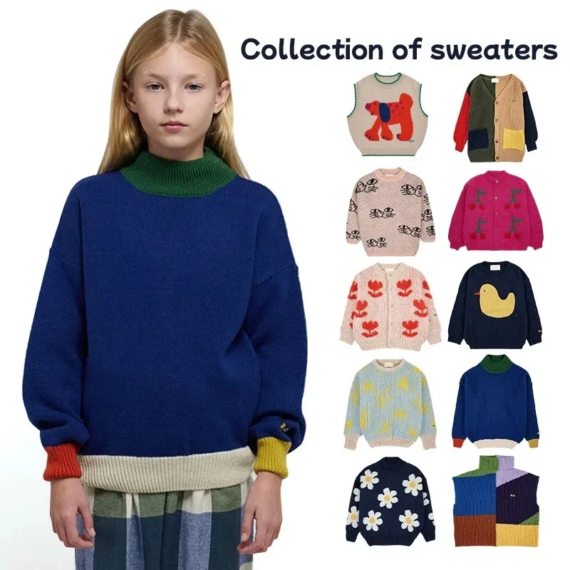 

Children's Ins Korean Style Cartoon Color Blocked Pullover Vest Cardigan Autumn/Winter Boys Girls Single Breasted Knit Sweater