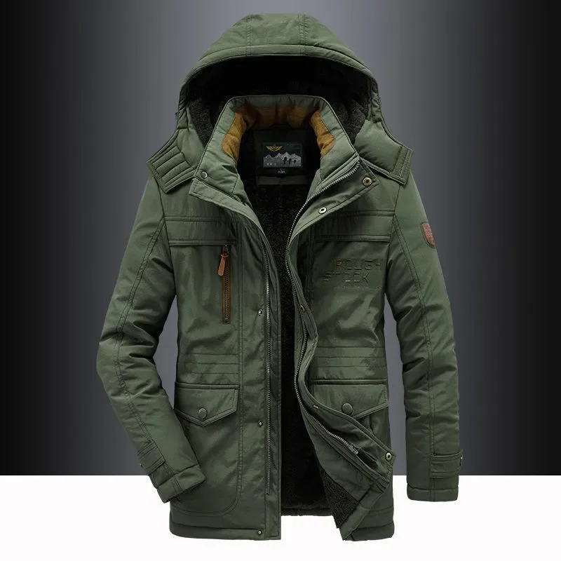 

Winter Men's Parka Coat Fashionable Letter Embroidery Lining Plush Warm Hooded Windbreaker -20 ℃ Cold Resistant Men's Clothing