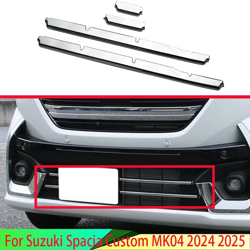 For Suzuki Spacia Custom MK54S MK94S 2024 2025 ABS Chrome Front Grille Accent Cover Lower Mesh Trim Molding Styling Bezel