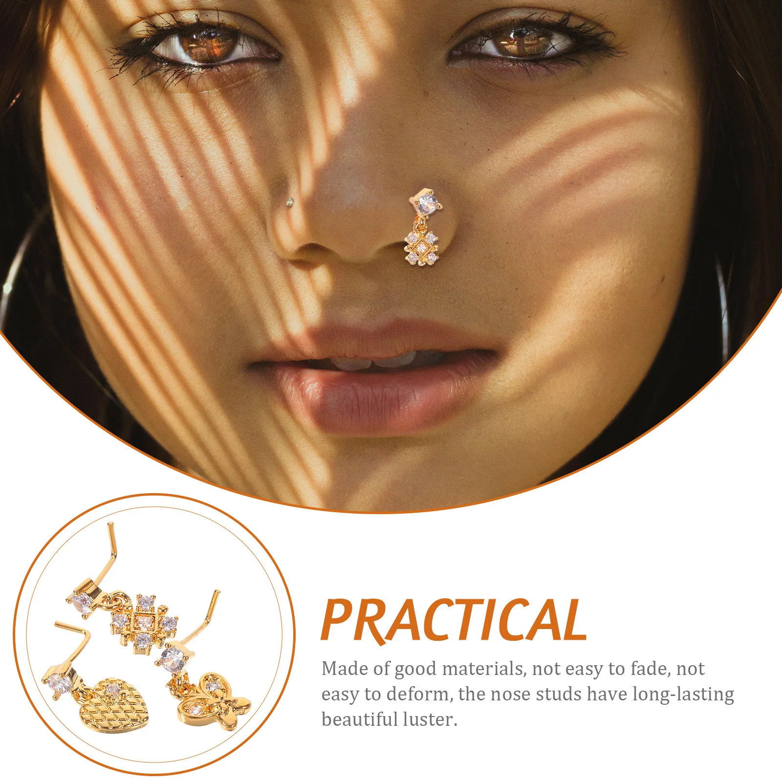 

3Pcs Nose Rings L Shaped Zircons Small Nose Studs Stud Piercing Jewelry for Women Stylish Body Accessory Body Jewelry