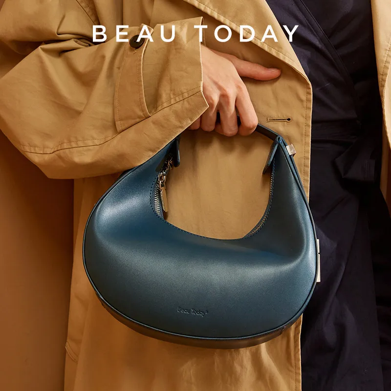 BeauToday Crescent Shoulder Bags Women Cow Leather Vintage Round Design Half Moon Female Underarm Handbag Handmade 62034